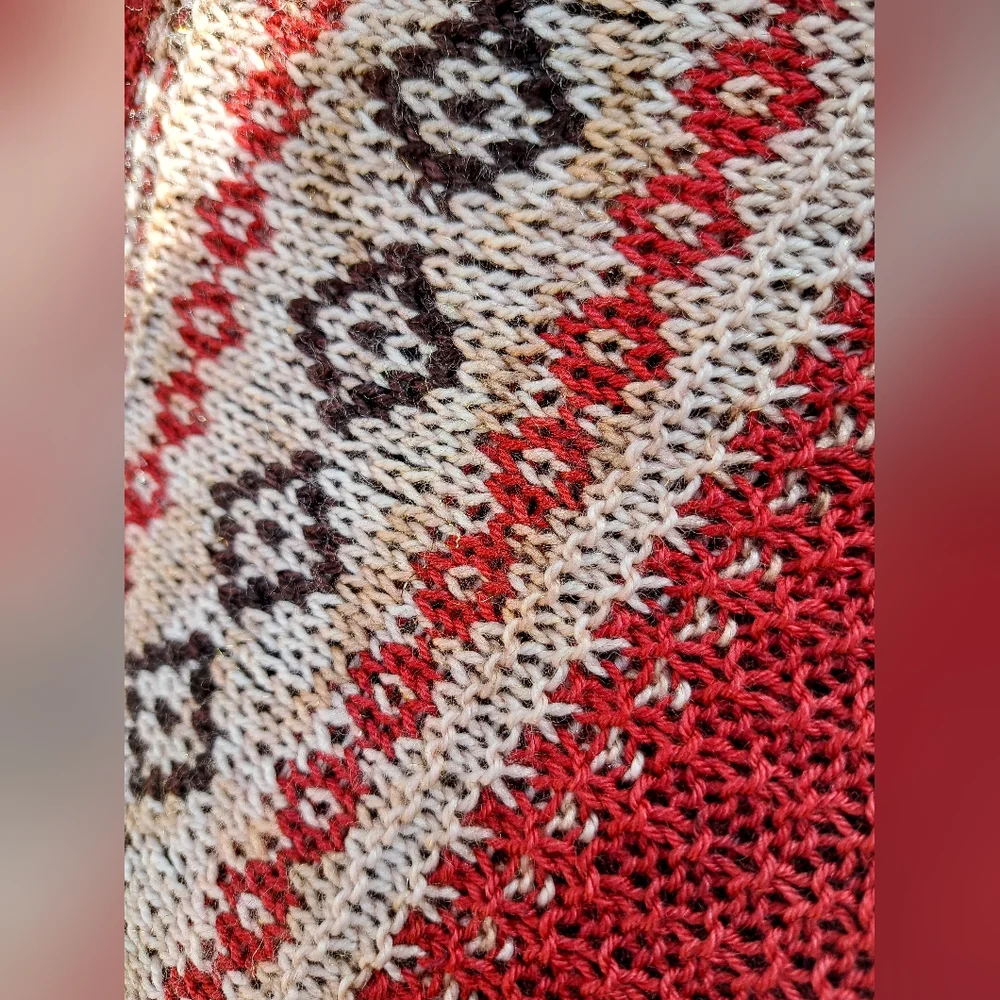 Hand Knitted Shawl One of a Kind Elegant Red Beige Coffee Brown Merino Wool - Picture 15 of 15